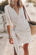 Rosiedress V Neck Tie Knot Cotton Linen Wrap Mini Dress