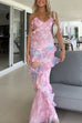 Rosiedress Ruffle Trim Open Back Printed Maxi Cami Dress