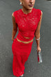 Rosiedress Sleeveless Cut Out Lace Top and Maxi Bodycon Skirt Set