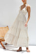 Rosiedress V Neck Ruffle Trim Tiered Sleeveless Linen Maxi Dress