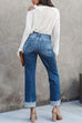 Rosiedress High Waist Straight Leg Ripped Denim Pants