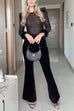 Rosiedress Feather Cuffs Bell Bottom Velvet Splice Jumpsuit