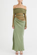 Rosiedress Off Shoulder Long Sleeves Mesh Splice Maxi Dress