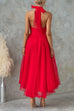 Rosiedress Bow Knot Halter Open Back Tulle Maxi Dress