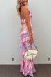 Rosiedress Ruffle Trim Open Back Printed Maxi Cami Dress