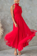 Rosiedress Bow Knot Halter Open Back Tulle Maxi Dress