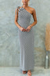 Rosiedress Sleeveless Tie Knot One Shoulder Striped Maxi Dress