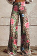 Rosiedress Leopard Floral Print Wide Leg Pocketed Pants