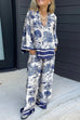 Rosiedress Lapel V Neck Long Sleeves Shirt Wide Leg Pants Printed Casual Set