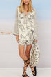Rosiedress Collared V Neck Shirt and Side Slit Shorts Vitamin Sea Print Set