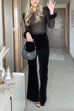 Rosiedress Feather Cuffs Bell Bottom Velvet Splice Jumpsuit
