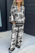 Rosiedress Lapel V Neck Long Sleeves Shirt Wide Leg Pants Printed Casual Set