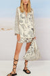 Rosiedress Collared V Neck Shirt and Side Slit Shorts Vitamin Sea Print Set