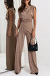 Rosiedress Ruched Asymmetrical Top and Wide Leg Pants Set