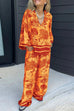Rosiedress Lapel V Neck Long Sleeves Shirt Wide Leg Pants Printed Casual Set
