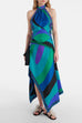 Rosiedress Printed Halter Tie Knot Backless Top and Irregular Hem Maxi Skirt Set