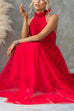 Rosiedress Bow Knot Halter Open Back Tulle Maxi Dress
