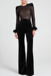 Rosiedress Feather Cuffs Bell Bottom Velvet Splice Jumpsuit