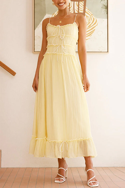 Rosiedress Frill Trim Tie Bow Swing Maxi Cami Dress