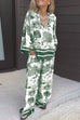 Rosiedress Lapel V Neck Long Sleeves Shirt Wide Leg Pants Printed Casual Set