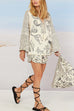 Rosiedress Collared V Neck Shirt and Side Slit Shorts Vitamin Sea Print Set