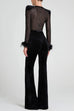 Rosiedress Feather Cuffs Bell Bottom Velvet Splice Jumpsuit
