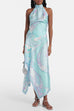 Rosiedress Printed Halter Tie Knot Backless Top and Irregular Hem Maxi Skirt Set