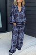 Rosiedress Lapel V Neck Long Sleeves Shirt Wide Leg Pants Printed Casual Set