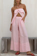 Rosiedress Strapless Ruffle Slit Top Elastic Waist Wide Leg Pants Set