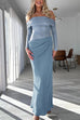 Rosiedress Off Shoulder Long Sleeves Mesh Splice Maxi Dress