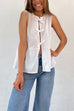 Rosiedress Crewneck Sleeveless Striped Ruffle Bow Top