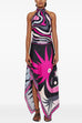 Rosiedress Printed Halter Tie Knot Backless Top and Irregular Hem Maxi Skirt Set