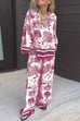 Rosiedress Lapel V Neck Long Sleeves Shirt Wide Leg Pants Printed Casual Set