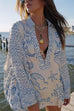 Rosiedress Collared V Neck Shirt and Side Slit Shorts Vitamin Sea Print Set