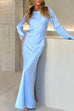 Rosiedress Round Neck Long Sleeves Satin Maxi Party Dress