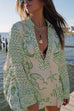 Rosiedress Collared V Neck Shirt and Side Slit Shorts Vitamin Sea Print Set