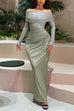 Rosiedress Off Shoulder Long Sleeves Mesh Splice Maxi Dress