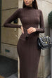 Rosiedress Mockneck Long Sleeves Bodycon Knit Maxi Dress