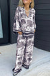 Rosiedress Lapel V Neck Long Sleeves Shirt Wide Leg Pants Printed Casual Set