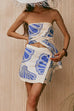 Rosiedress Seashell Print Strapless Ruffle Tube Top and Wrap Mini Skort Set