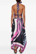 Rosiedress Printed Halter Tie Knot Backless Top and Irregular Hem Maxi Skirt Set