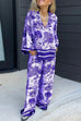Rosiedress Lapel V Neck Long Sleeves Shirt Wide Leg Pants Printed Casual Set