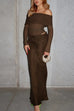 Rosiedress Off Shoulder Long Sleeves Mesh Splice Maxi Dress