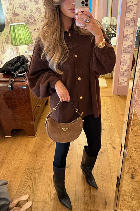 Rosiedress Button Up Balloon Sleeves Sweater Cardigan