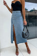 Rosiedress Button Down Slit Midi Denim Skirt