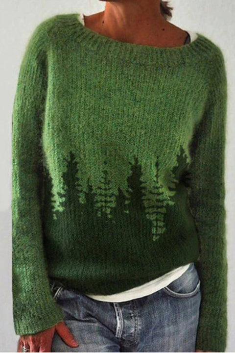 Rosiedress Crewneck Tree Pattern Knit Pullover Sweater(in 2 Colors)