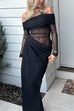 Rosiedress Off Shoulder Long Sleeves Mesh Splice Maxi Dress