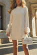 Rosiedress Mockneck Feather Trim Long Sleeves Mini Dress
