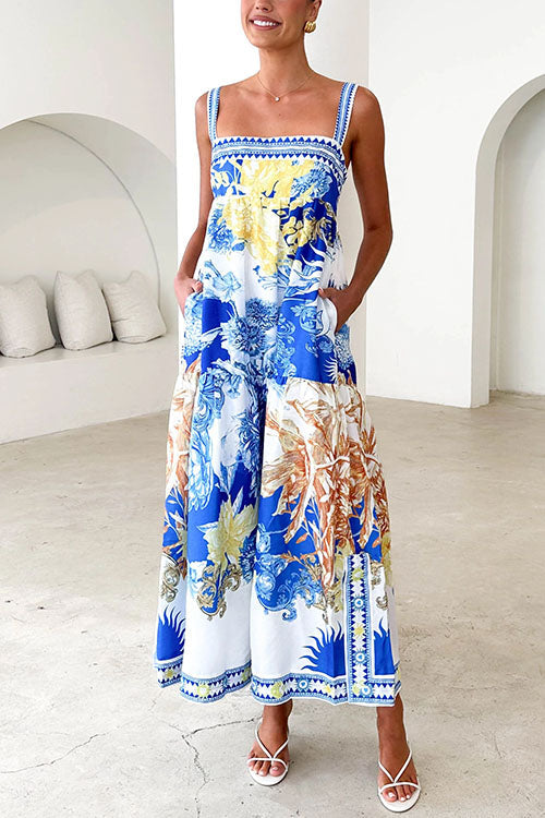 Rosiedress Pocketed Side Slit Printed Maxi Cami Dress
