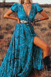 Rosiedress Bohemia V Neck Short Sleeve Printed Swing Dress